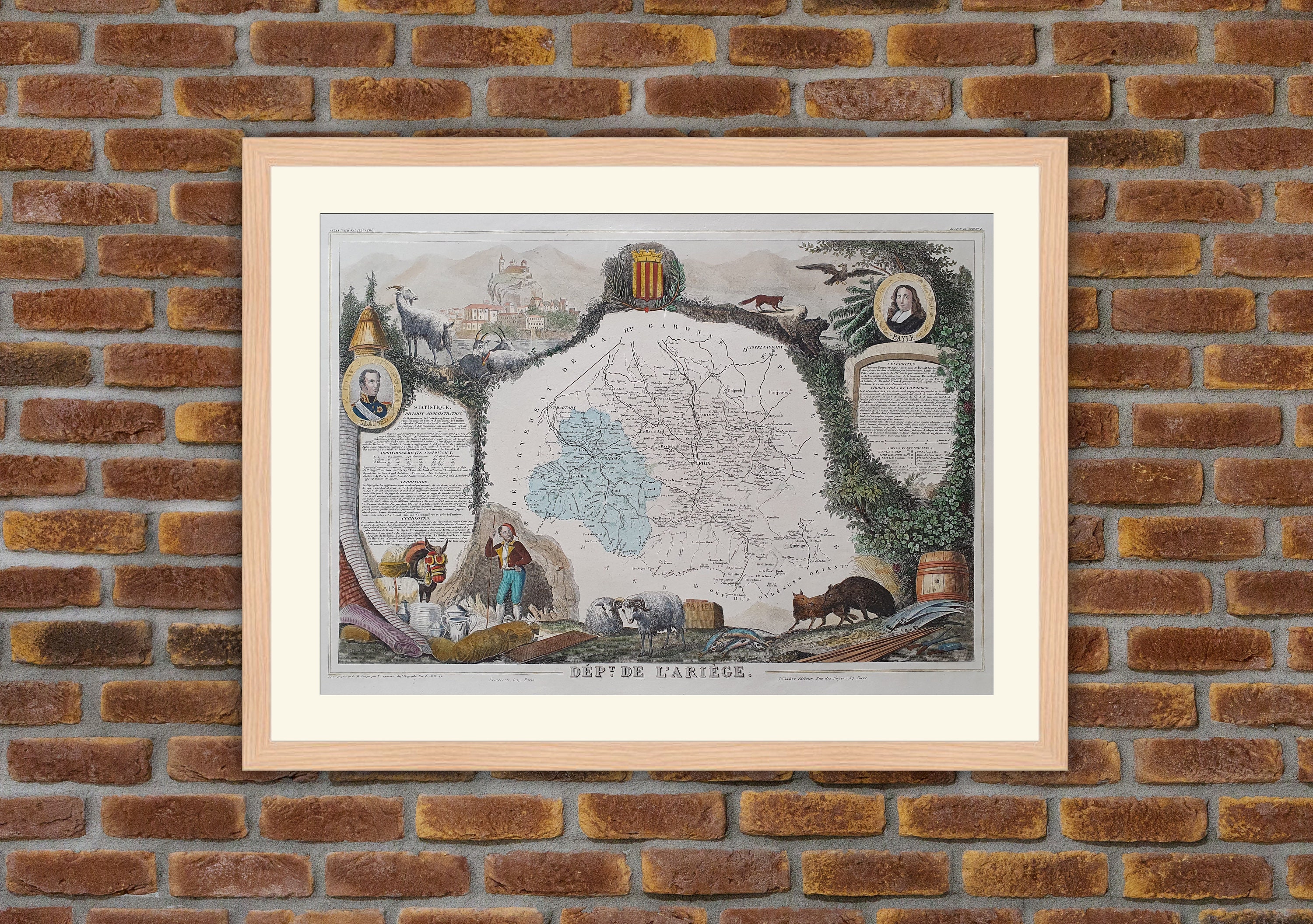 Carte Département Français - Ariège Gravure Couleurs 1850 Atlas National Levasseur