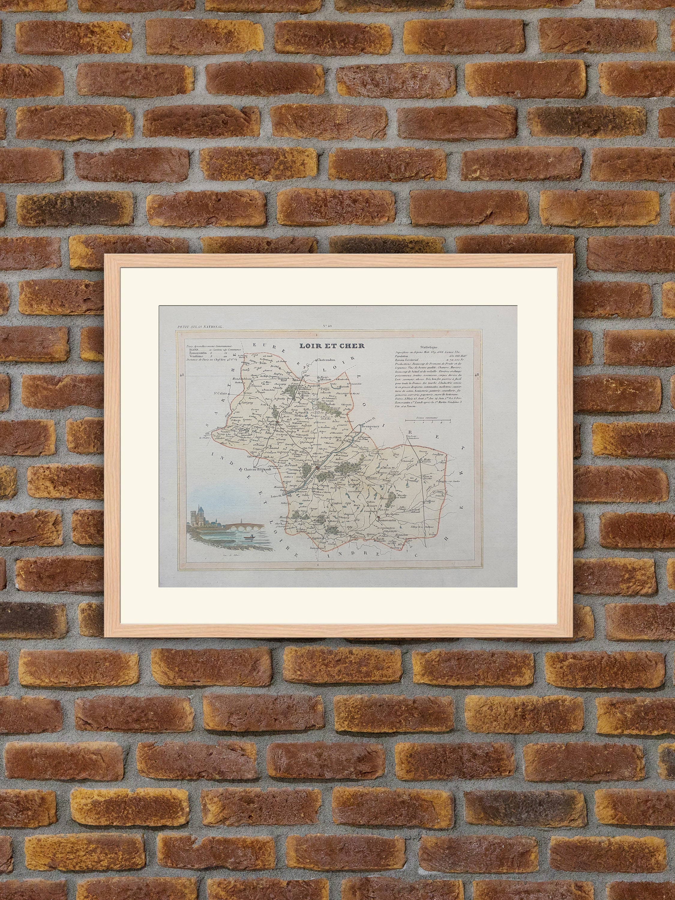 Carte de Département Français - Loir et Cher Gravure Couleurs 1833 Monin