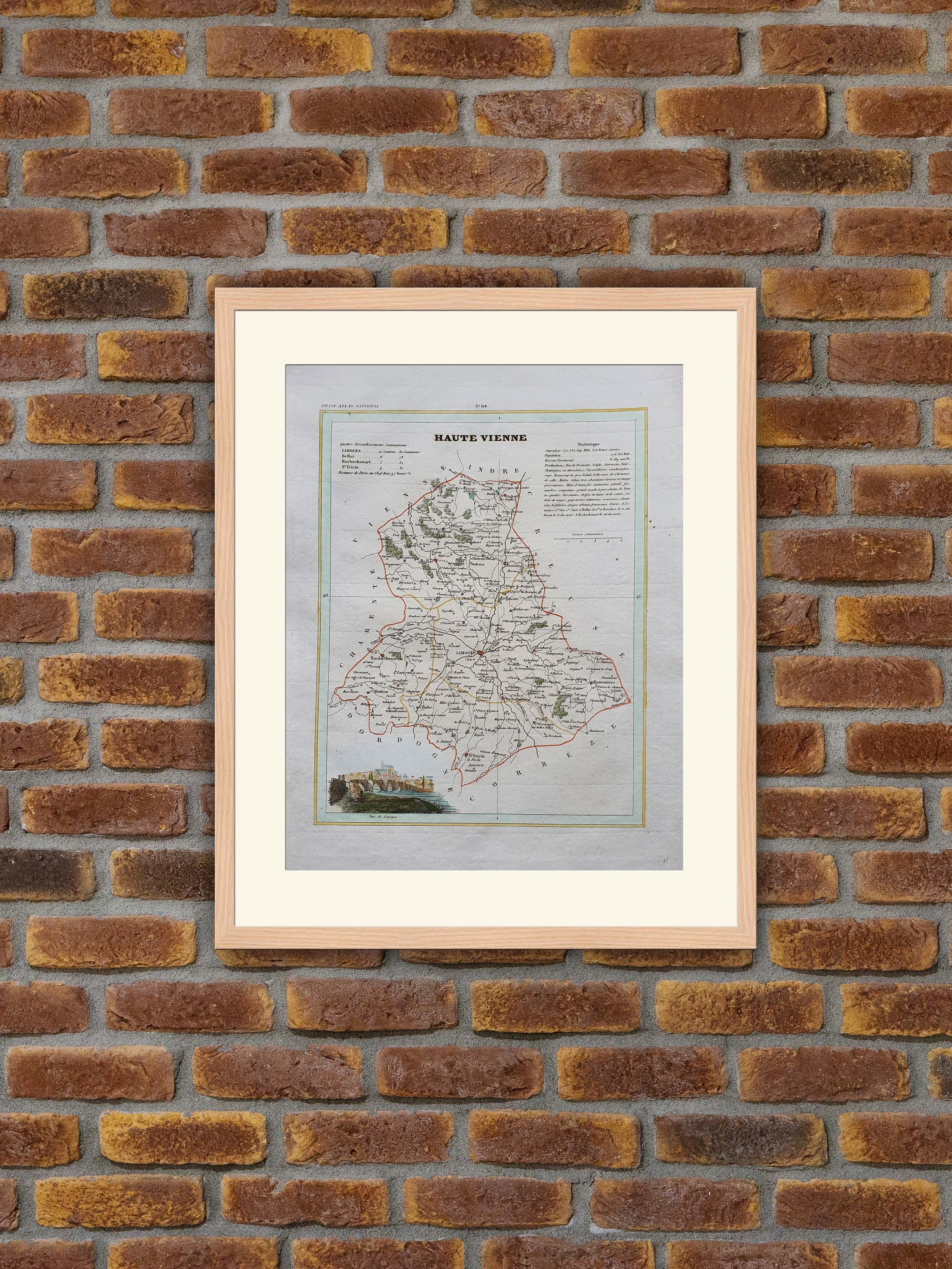 Carte de Département Français - Haute-Vienne Gravure Couleurs 1833 Monin