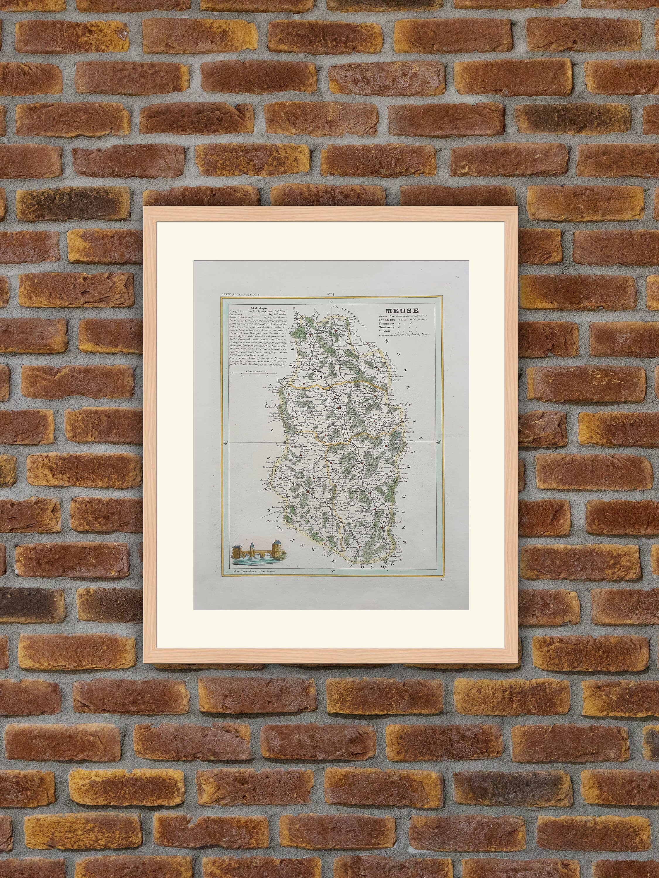 Carte de Département Français - Meuse Gravure Couleurs 1833 Monin