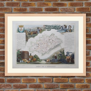 1850 Gravur Atlas Levasseur - Große Karte Französische Abteilung - Hérault - 19,5x14,4in - Dekoration, Druck