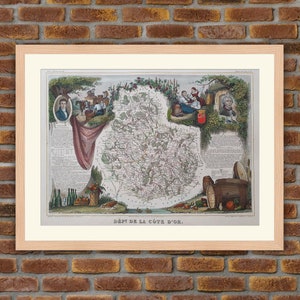 1850 Gravur Atlas Levasseur - Große Karte Französische Abteilung - Côte-d'Or - 19,5x14,4in - Dekoration, Druck