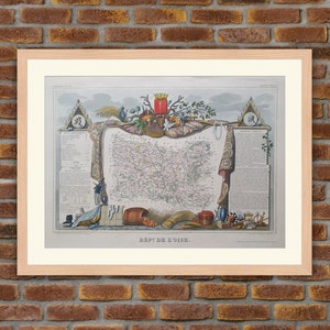 1850 Gravur Atlas Levasseur - Große Karte Französische Abteilung - Oise - 19,5x14,4in - Dekoration, Druck