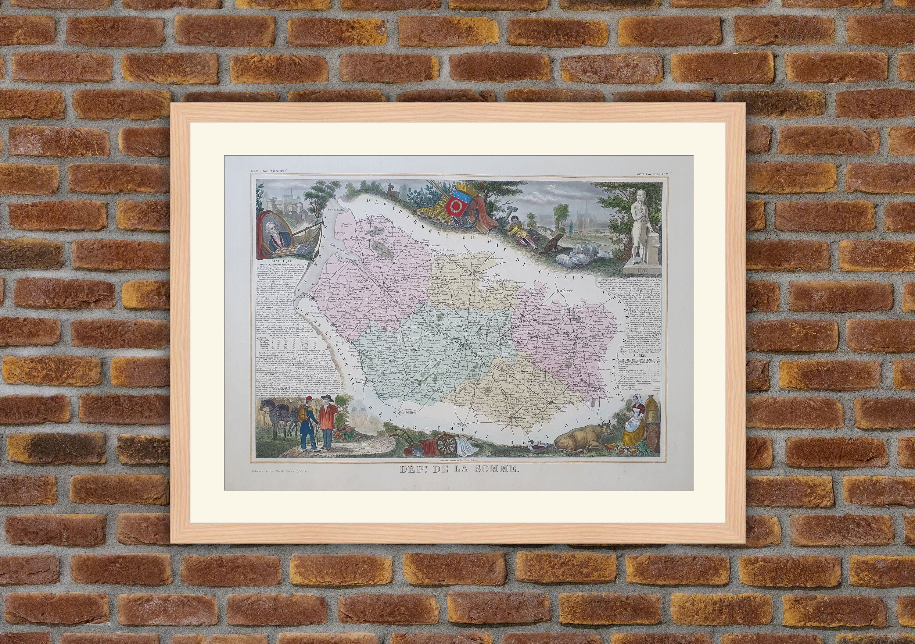 Carte Département Français - Somme Gravure Couleurs 1850 Atlas National Levasseur