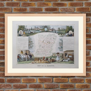 1850 Gravur Atlas Levasseur - Große Karte Französische Abteilung - Mayenne - 19,5x14,4in - Dekoration, Druck