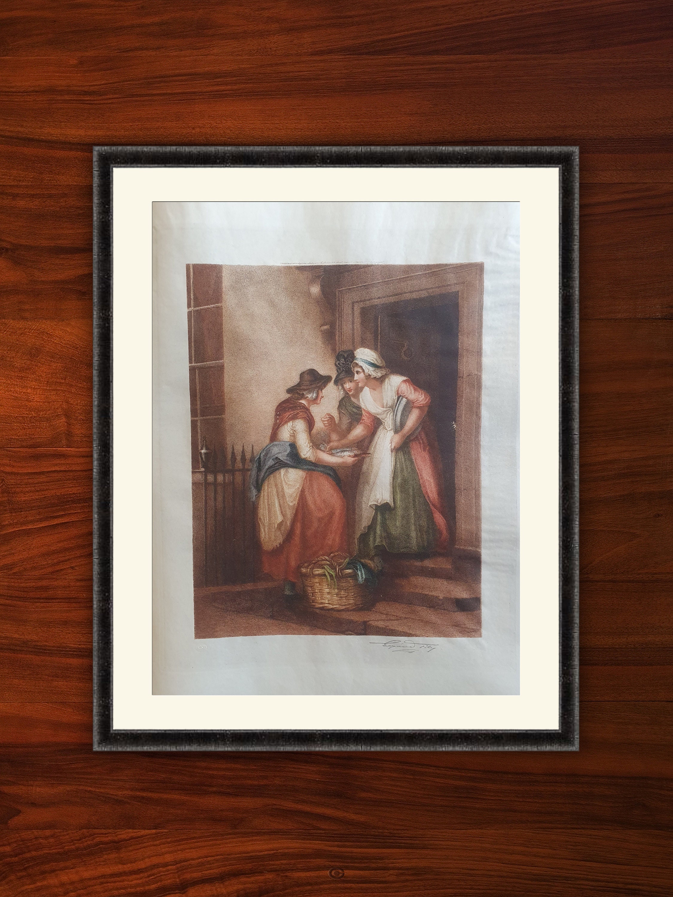 Peinture Xixe - Cris de Londres Francis Wheatley Marchands Rues New Mackerel Gravure Couleurs Xixe