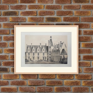 1864 Lithograph - French Castles - Château de la Gascherie (Loire-Atlantique) - V. Petit, Architecture - 21.7x15.2in - Large Prints