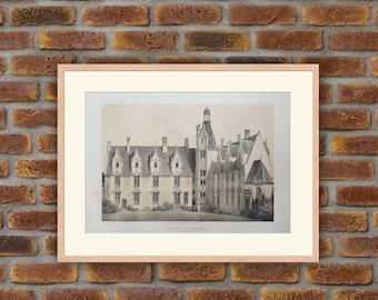 1864 Lithograph - French Castles - Château de la Gascherie (Loire-Atlantique) - V. Petit, Architecture - 21.7x15.2in - Large Prints
