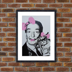 Street Art - DEATH NYC - Dali Cat Pink - 2018 Original signed serigraph - 12.6x17.7in - Decoration, Large Prints