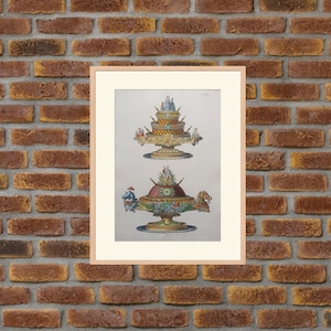 1872 年のカラー彫刻 – 409 Croquembouche à l’ananas。 410 クロカンブッシュ アン ジェノワーズ。 - U. Dubois La Cuisine Classice - 装飾、プリント