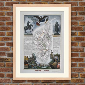 1850 Gravur Atlas Levasseur - Große Karte Französische Abteilung - Corse - 19,5x14,4in - Dekoration, Druck