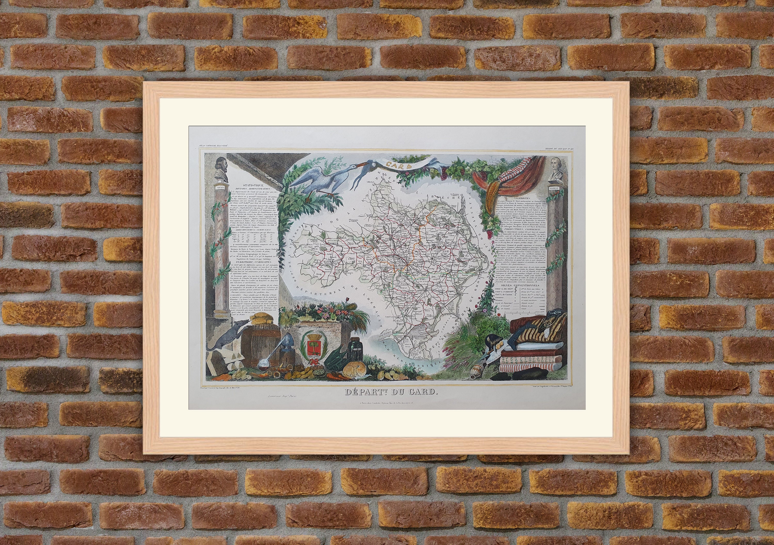 Carte Département Français - Gard Gravure Couleurs 1850 Atlas National Levasseur