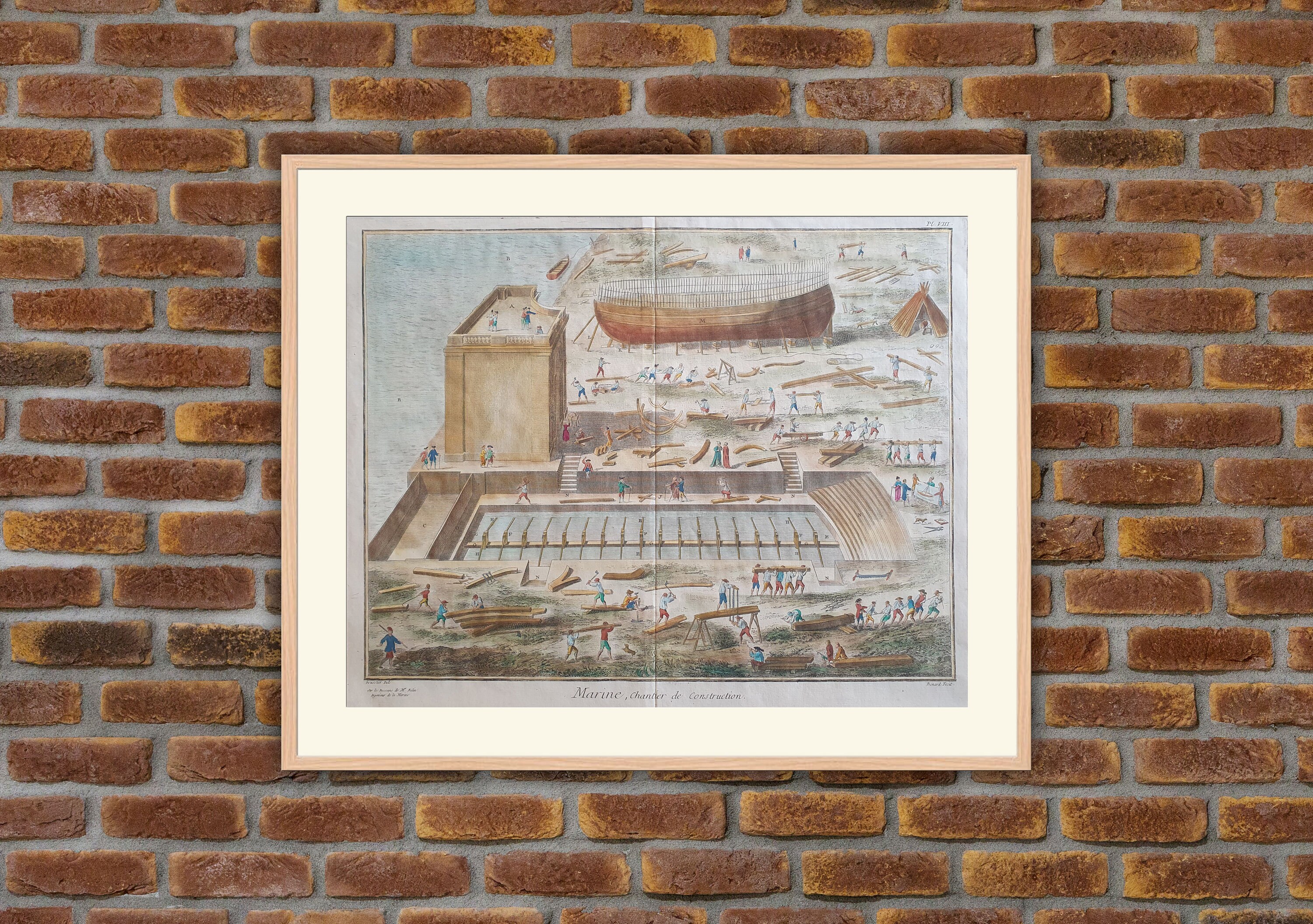 Metiers - Marine, Chantier de Construction Encyclopédie Diderot d'alembert 1750 Gravure Couleurs