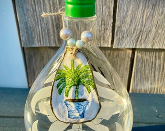 Decoupaged Oyster Shell Ornament: Coastal Decor, Gold Leaf Accent