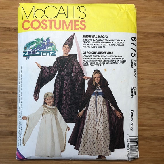 Misses Medieval Magic Princess Queen Maid Marion Costume Pattern McCall s 6775 Size 38 40 L UNCUT