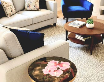 Orchids Resin Side Table — Handcrafted Floral Accent Piece with Gold Legs | D&G Studio 25