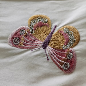 Butterflies: 54&quot; Wide Chinoiserie Embroidered Silk Drapery on Beige Silk Doupioni DP-2
