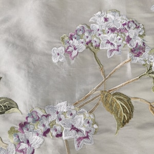 Hydrangea: 54" Wide Chinoiserie Embroidered Drapery on Gray Silk Doupioni DP-53