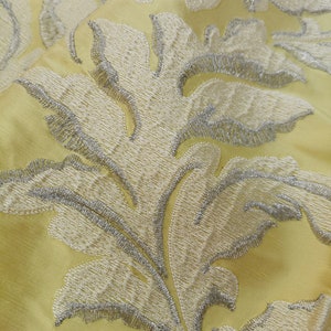 Foliage: 54&quot; Wide Chinoiserie Embroidered Silk Drapery on Yellow Silk Doupioni DP-45