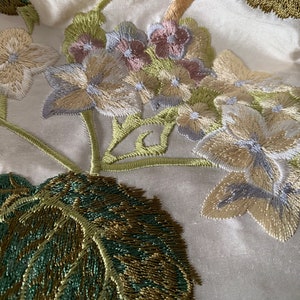 Hydrangea Chinoiserie Embroidered Drapery Panel on Beige Silk Doupioni | Luxury Botanical Fabric for Curtains & Upholstery