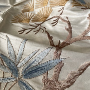Pine and Bamboo: Chinoiserie Embroidered on White Silk Doupioni DP-1