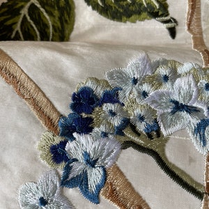 Hydrangea: Chinoiserie Embroidered Drapery on White Silk Doupioni DP-1