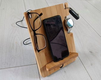 Personalised Bamboo Docking Station Crafted From Solid Bamboo 10mm Thick | Docking Station | Phone Holder | Office Furniture | Phone Dock