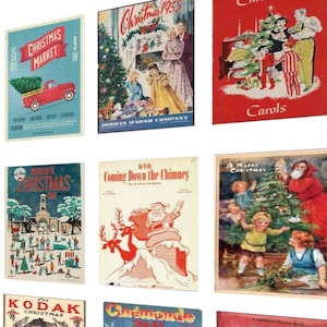 1:12 carteles navideños vintage para casa de muñecas, DESCARGABLES, imprimibles, pdf