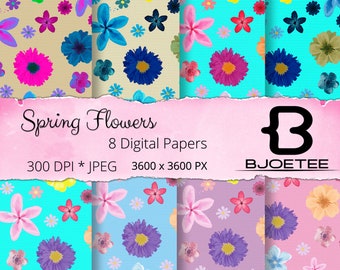 Spring Craft Bloemen Digitaal Papier Digitale Instant Download Scrapbooking Paper Pack Afdrukbare Papieren Lente Bloemen Papier