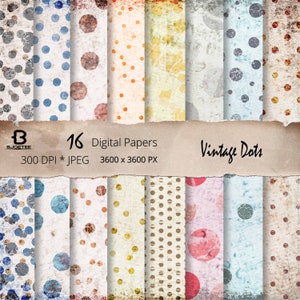 VINTAGE DOTS PAPER - Retro Digital Paper - Printable Paper Pack - ScrapBooking Paper - Grunge Digital Paper - Dots Paper Packs