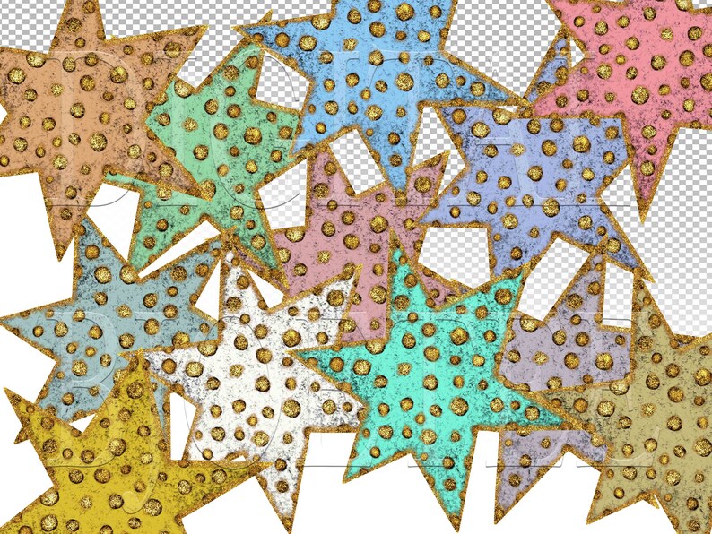 Star Clipart, Stars Clip Art, Stars With Gold Dots, Pastel Color Stars