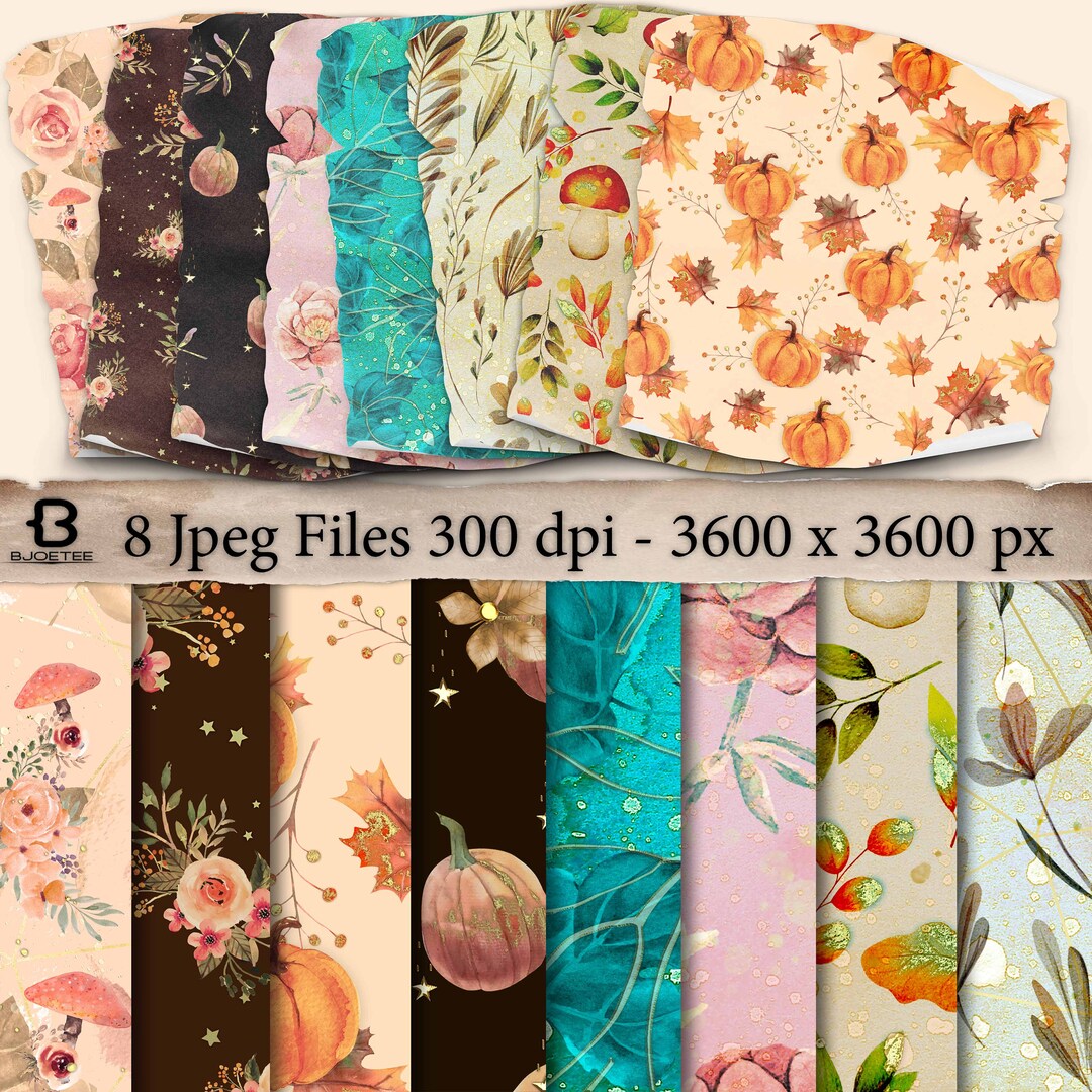 Pastel Watercolor Fall Digital Paper Pumpkin and Flowers - Etsy