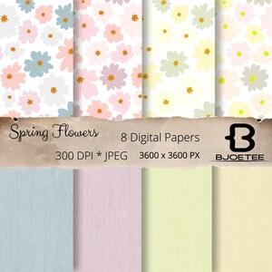 Spring Pastel Flowers Digital Papers Pastel Paper Instant Download Scrapbooking Paper Pack Printable Papers Cute Paper