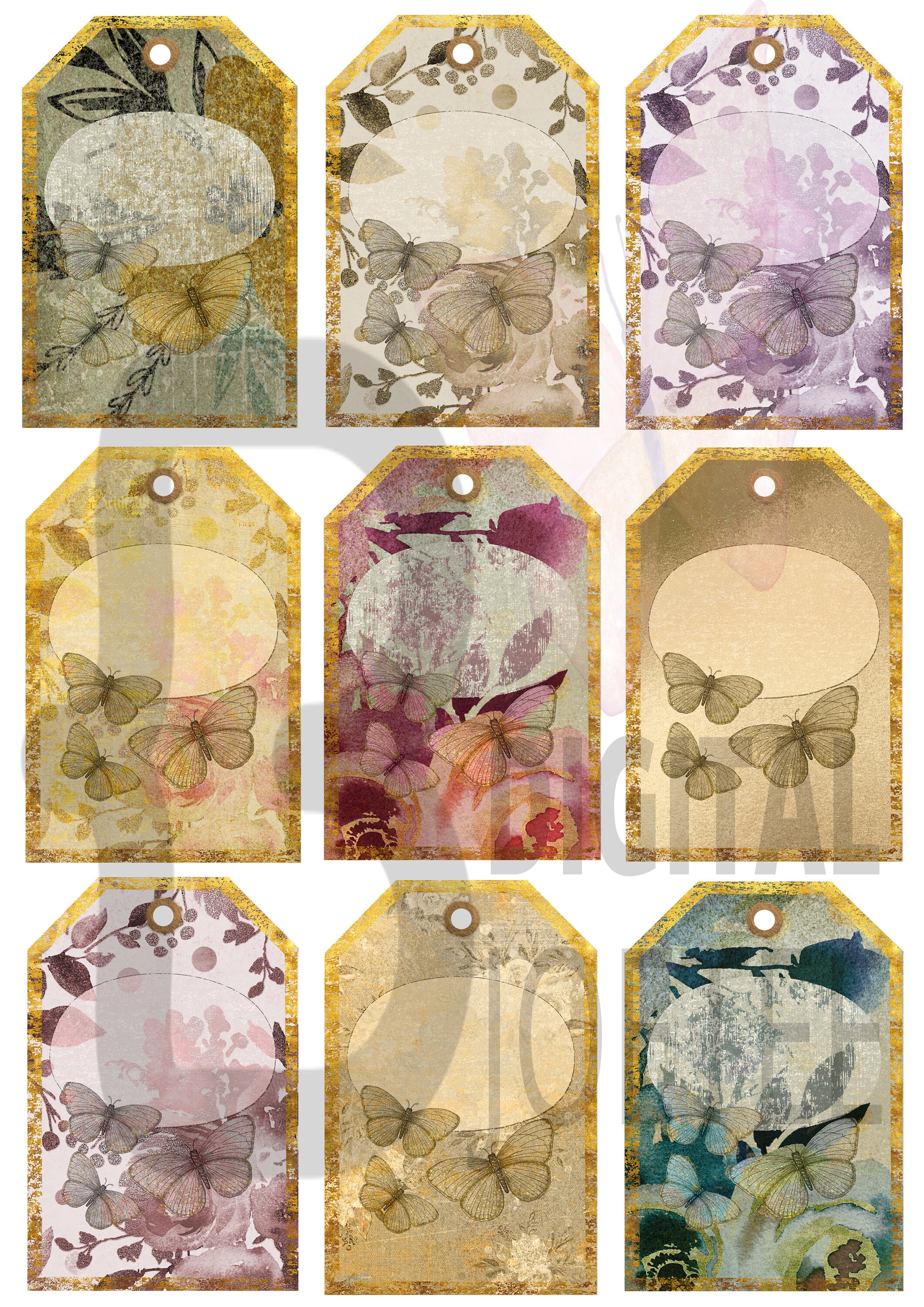 Butterflies Printable Tags Shabby Chic Floral Printable Floral Labels ...