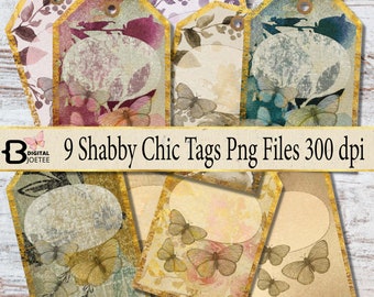 Butterflies Printable Tags Shabby Chic Floral Printable Floral Labels Digital Cottage Vintage Tags Instant Download.