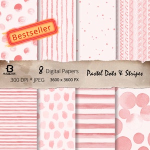 WATERCOLOR PINK DIGITAL Papier - Digital Paper Pack - Sofort Download - Rosa Aquarell Punkte Und Streifen - Hintergründe - Baby Girl