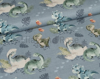 Cotton Jersey Fabric, Blue Dinosaur Fabric, Baby Dinosaur Jersey, Stretch Knit Fabric