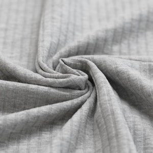 Light Grey Melange Wide Drop Needle Rib Jersey, Plain Rib Knit Jersey
