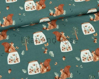 Green French Terry Fabric, Squirrel Fabric, Childrens Fabric, Animal Fabrics, Looped Back Jersey