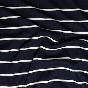 Navy Stripe Viscose Rib Jersey Fabric, Stretch Dressmaking Fabric