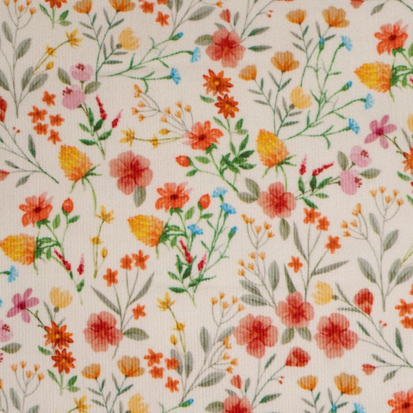 100% Cotton 21 Wales Needle Cord, Summer Meadow Floral Corduroy Fabric