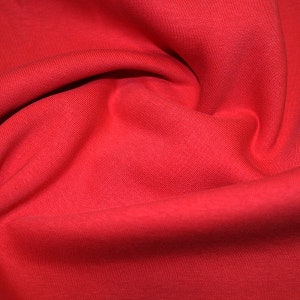 Fleece Backed Sweatshirt Fabric, Plain Red Heavy Jersey