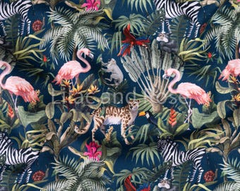 21 Wale 100% Cotton Corduroy, Jungle Animal Fabric, Navy Jungle Fabric, Dressmaking Needlecord, Babycord Fabric