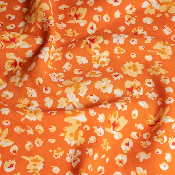 Viscose Floral Fabric, Orange Floral, Dressmaking Fabric