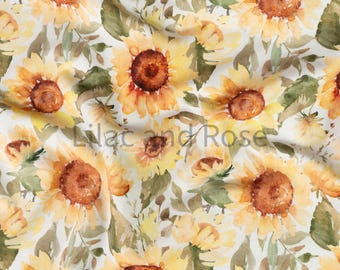 French Terry Fabric, Sunflowers Fabric, Floral Jersey Fabric, Stretch Knit Fabric, Looped Back Jersey