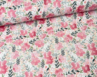 Cotton Jersey Fabric, Pink Flowers Jersey, Summer Dressmaking Fabric, Stretch Knit Fabric