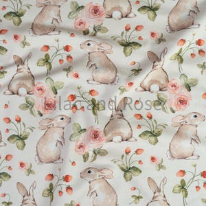 Cotton Jersey Fabric, Bunny Fabric, Strawberry Jersey Fabric, Pretty Floral Fabric