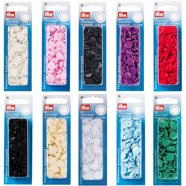 Prym Colour Snaps 12.4mm Diameter Round Non-Sew Snap Fasteners 30 Pack