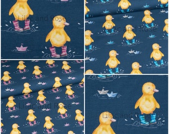 Cotton Jersey Fabric, Ducks in Wellies Fabric, Ducks Cotton Jersey, Stretch Knit Fabric