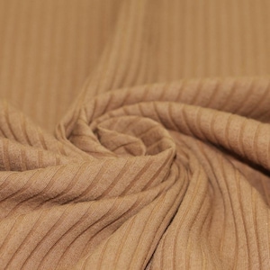 Tan Brown Wide Drop Needle Rib Jersey, Plain Rib Knit Jersey